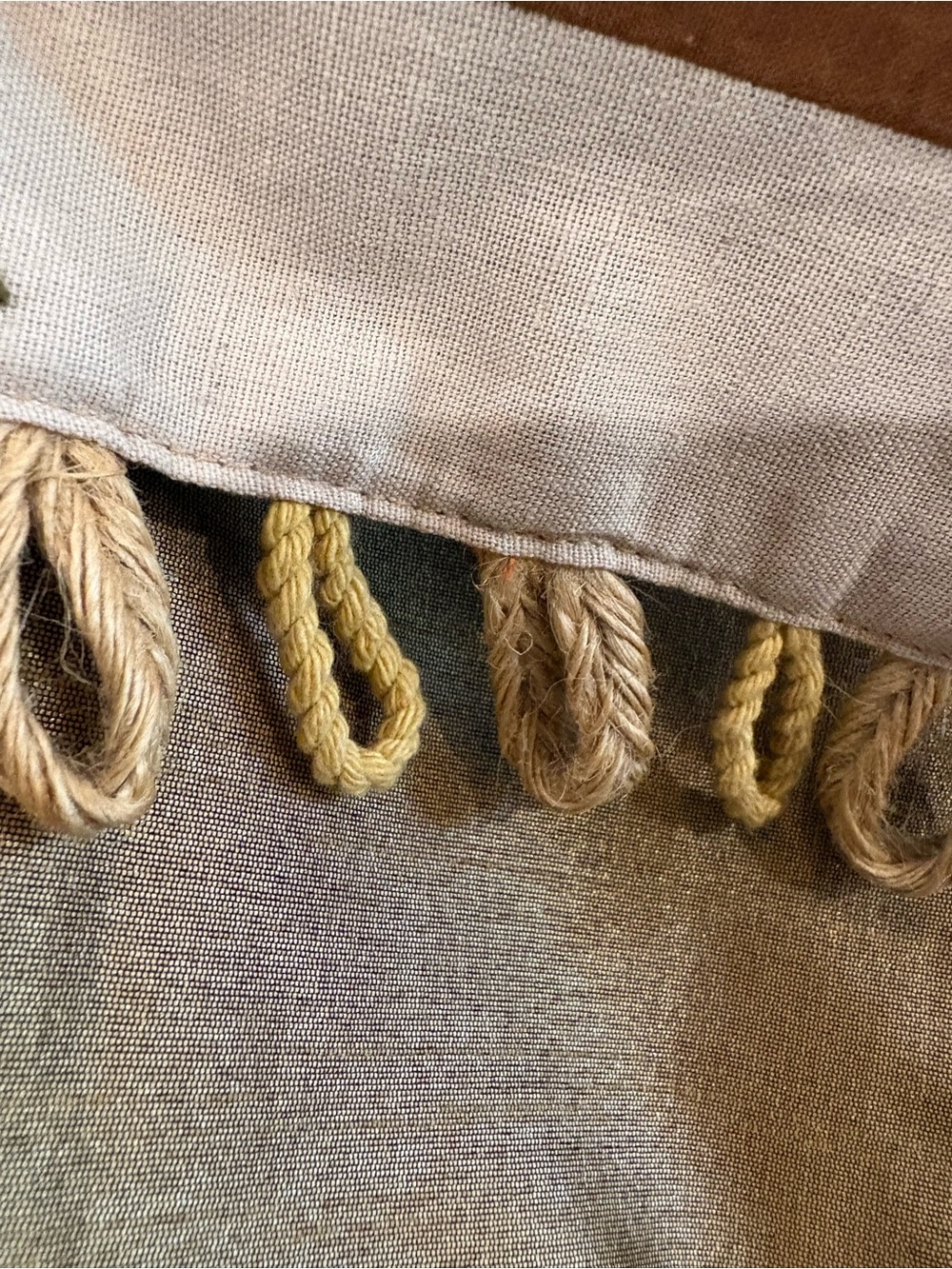 Pier 1 Striped Floral Table Runner in Brown green orange and Cream beads embroid - Picture 6 of 11